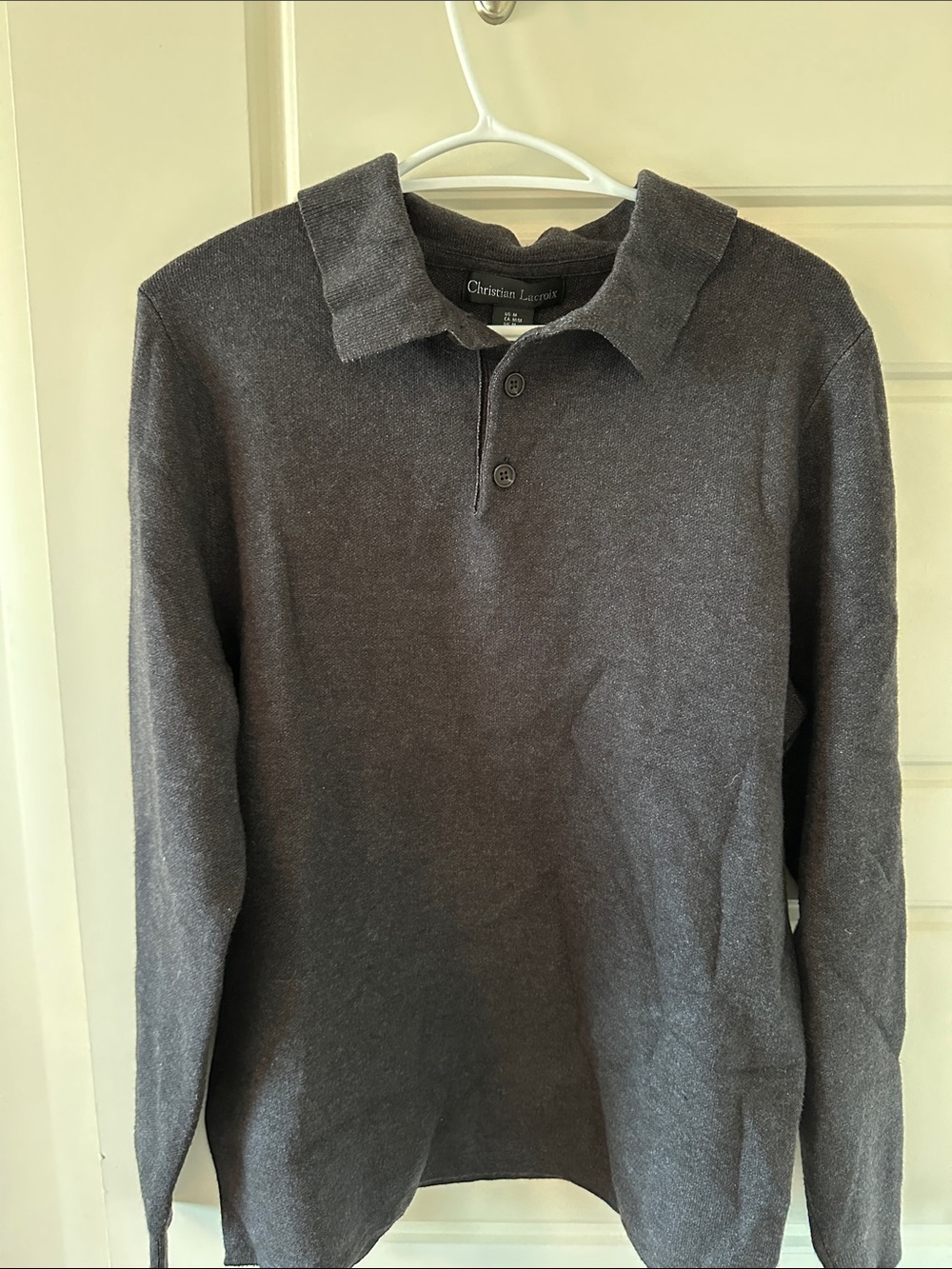 Christian Lacroix Men's Dark Charcoal Gray Long Sleeve Polo